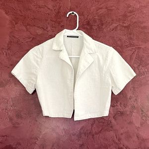 Brandy Melville Girls White Button-up Cropped Polo Short Sleeve